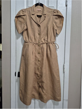 Women's Machka Midi Dress Size S Beige Button-Down Linen Blend sz 38/4